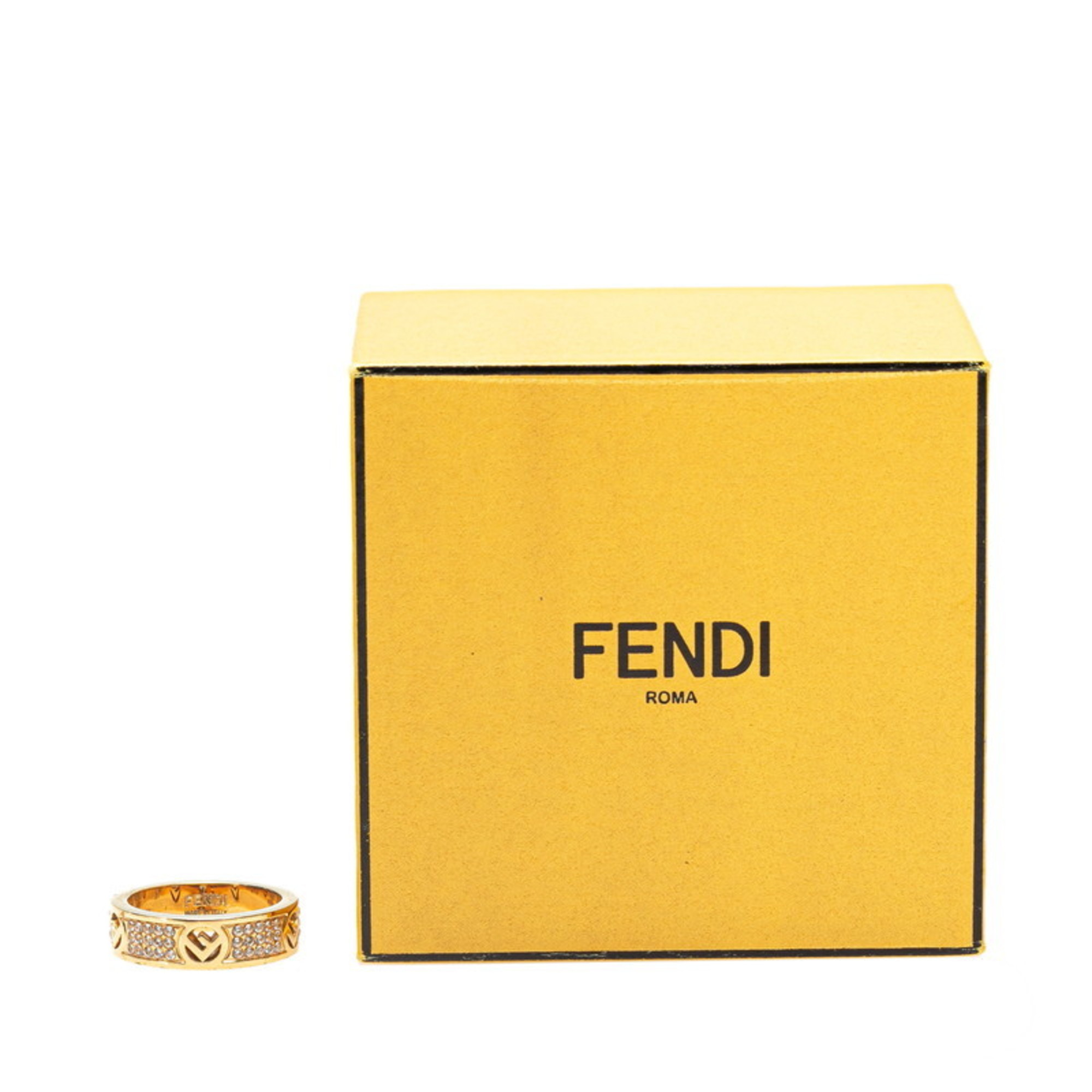 FENDI F is Rhinestone Ring #M Gold Plated Women's