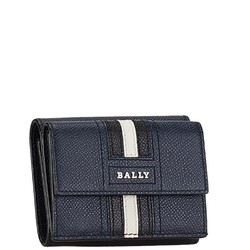 BALLY Tri-fold Compact Wallet Navy Black White Leather Men's