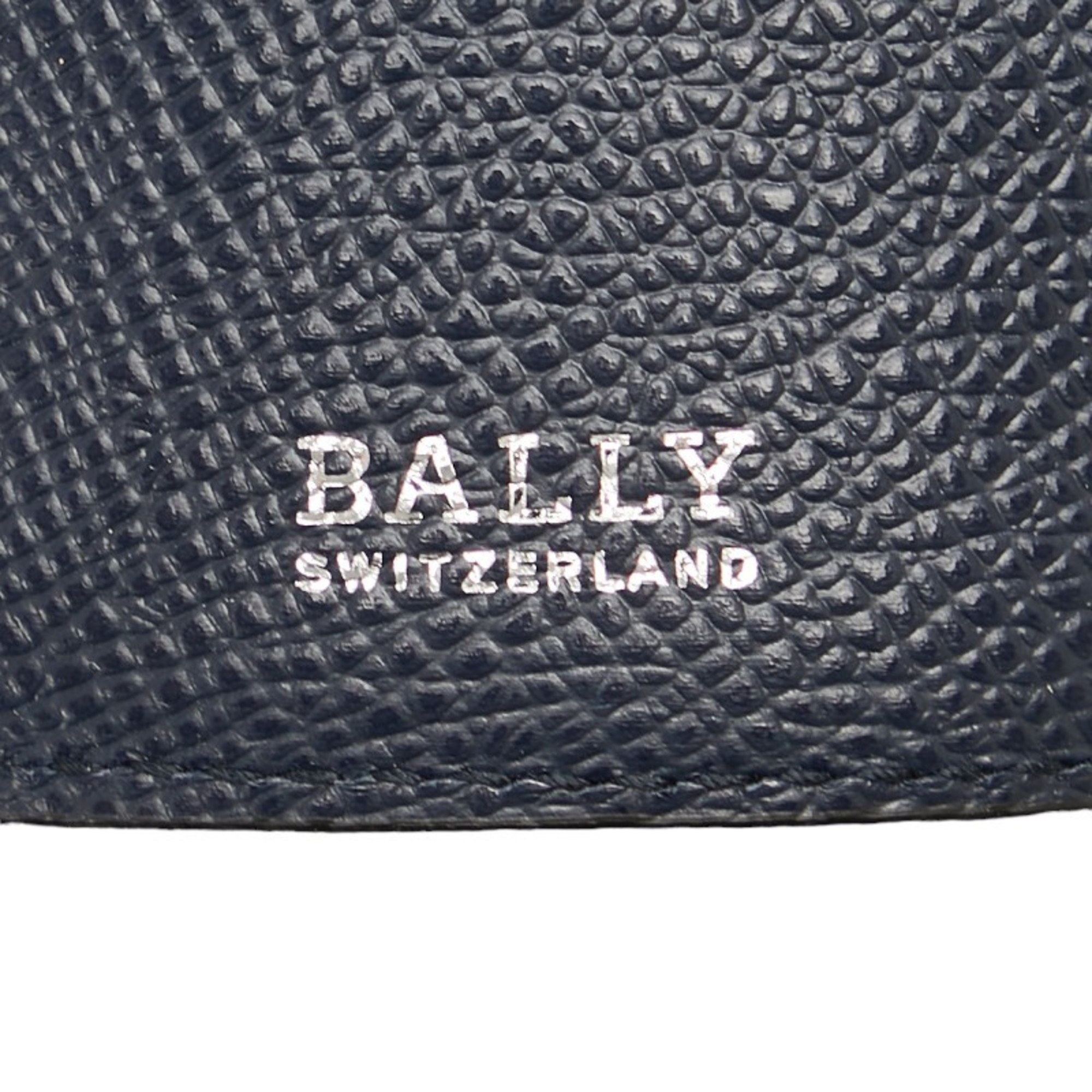 BALLY Tri-fold Compact Wallet Navy Black White Leather Men's