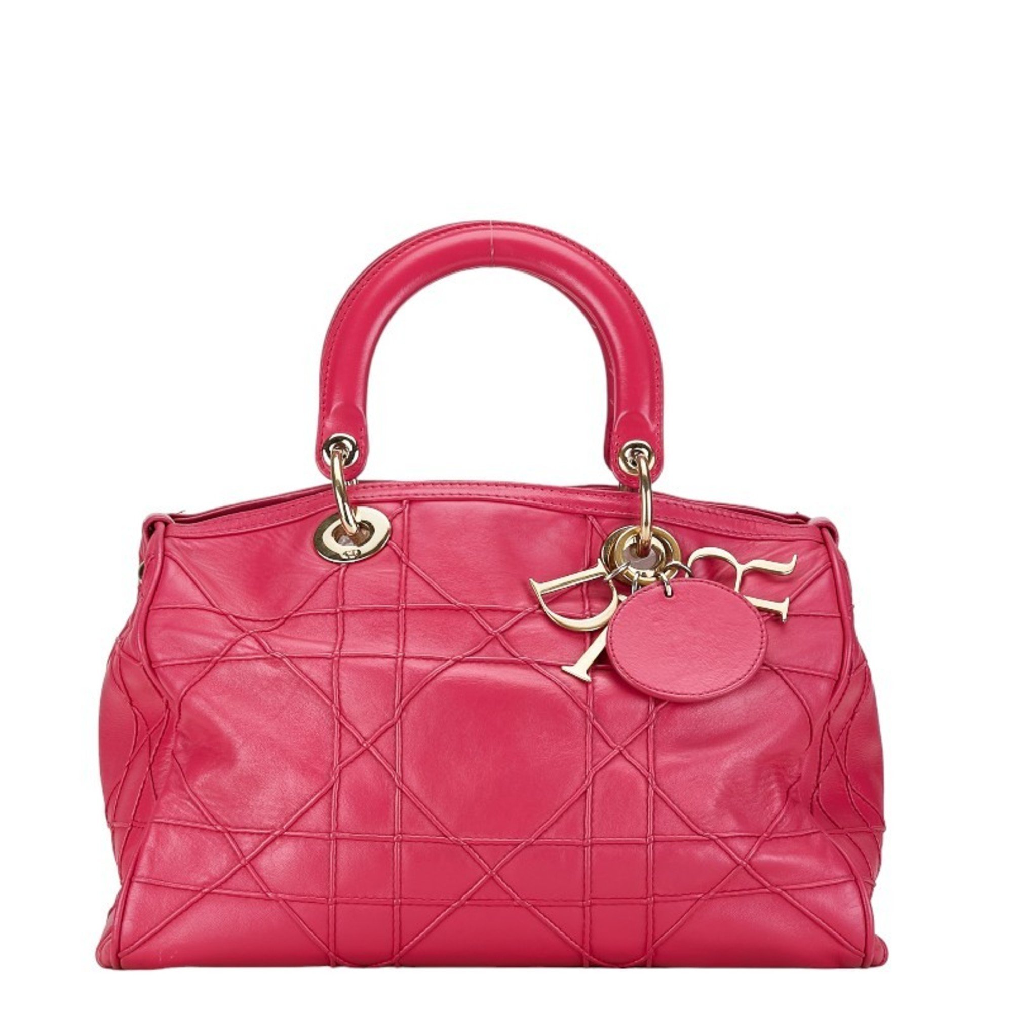 Christian Dior Dior Granville Cannage Handbag Shoulder Bag Pink Leather Women's