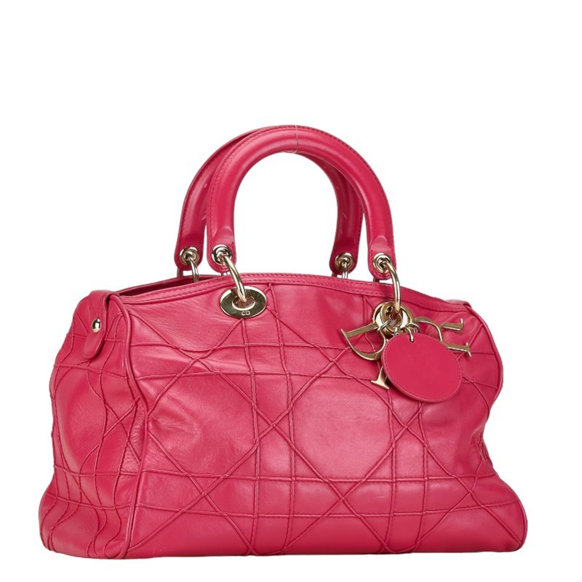 Christian Dior Dior Granville Cannage Handbag Shoulder Bag Pink Leather Women's