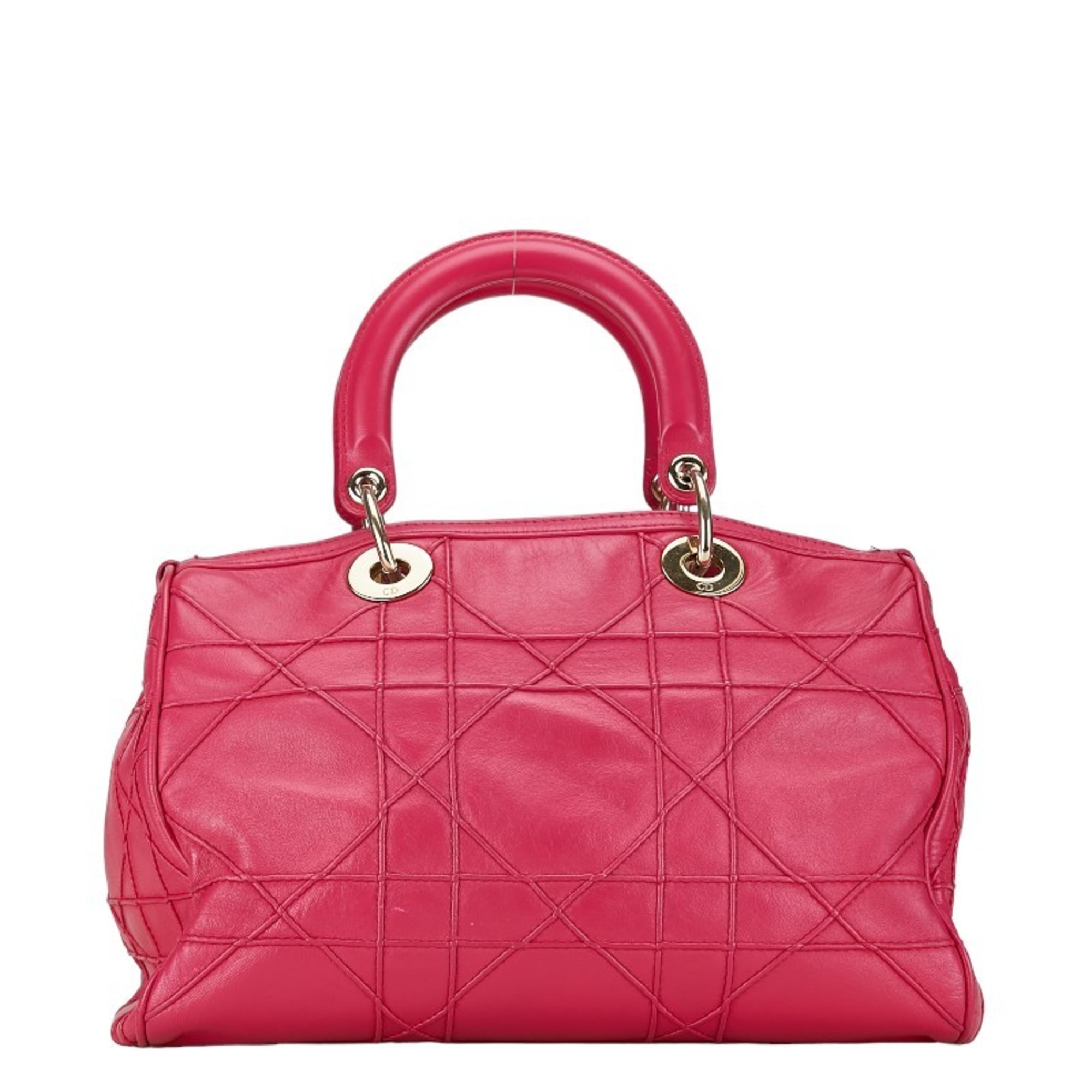 Christian Dior Dior Granville Cannage Handbag Shoulder Bag Pink Leather Women's