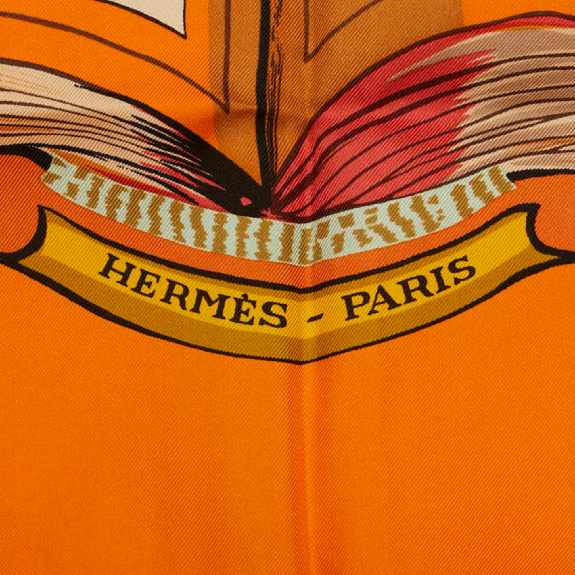 Hermes Carré 90 CHIFFRES ET MONOGRAMMES-ANNEE 1886 Drawings and symbols scarf muffler orange multicolor silk women's HERMES