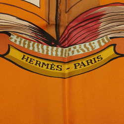 Hermes Carré 90 CHIFFRES ET MONOGRAMMES-ANNEE 1886 Drawings and symbols scarf muffler orange multicolor silk women's HERMES