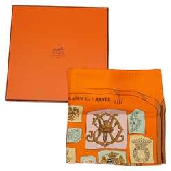 Hermes Carré 90 CHIFFRES ET MONOGRAMMES-ANNEE 1886 Drawings and symbols scarf muffler orange multicolor silk women's HERMES