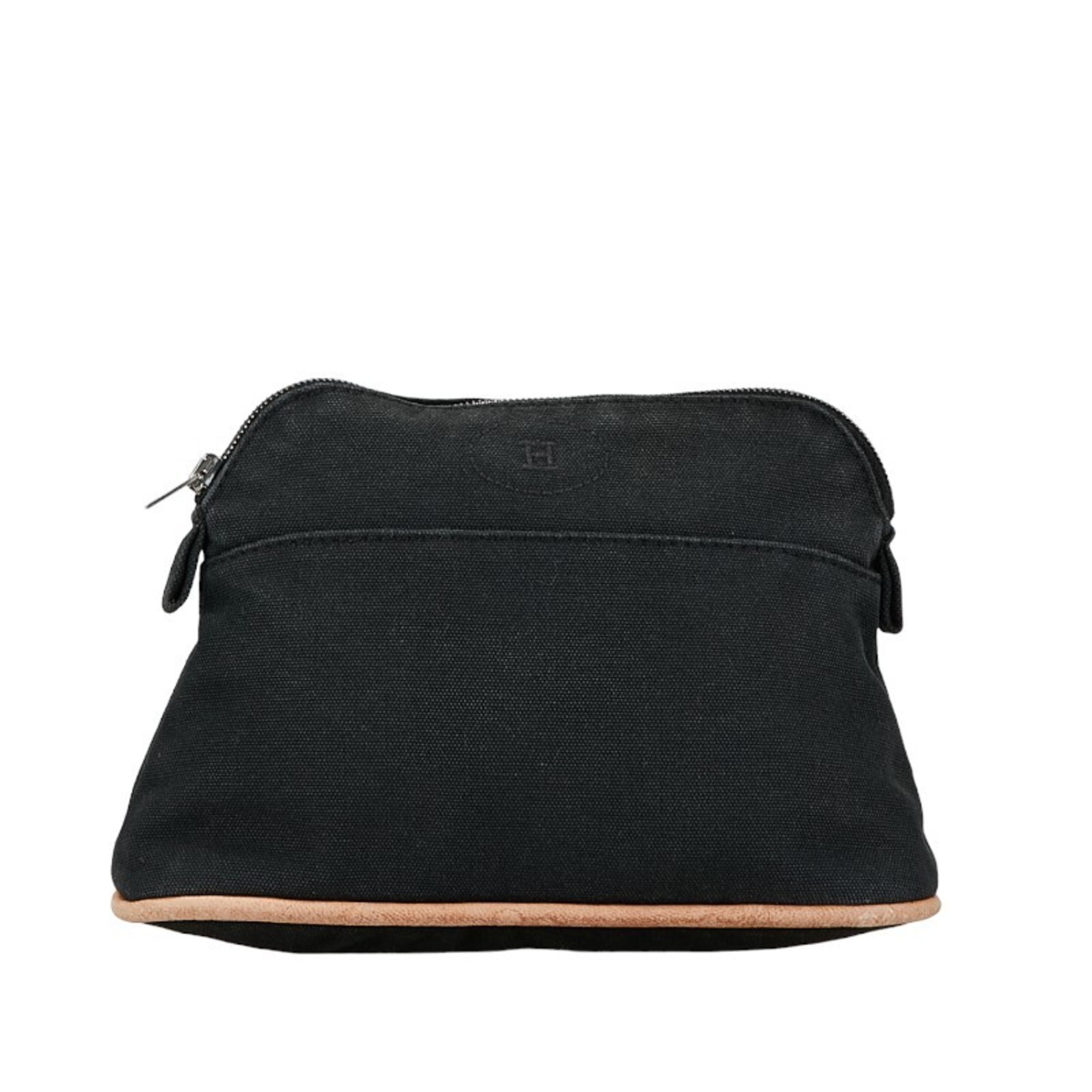 Hermes Bolide Pouch Black Canvas Leather Women's HERMES