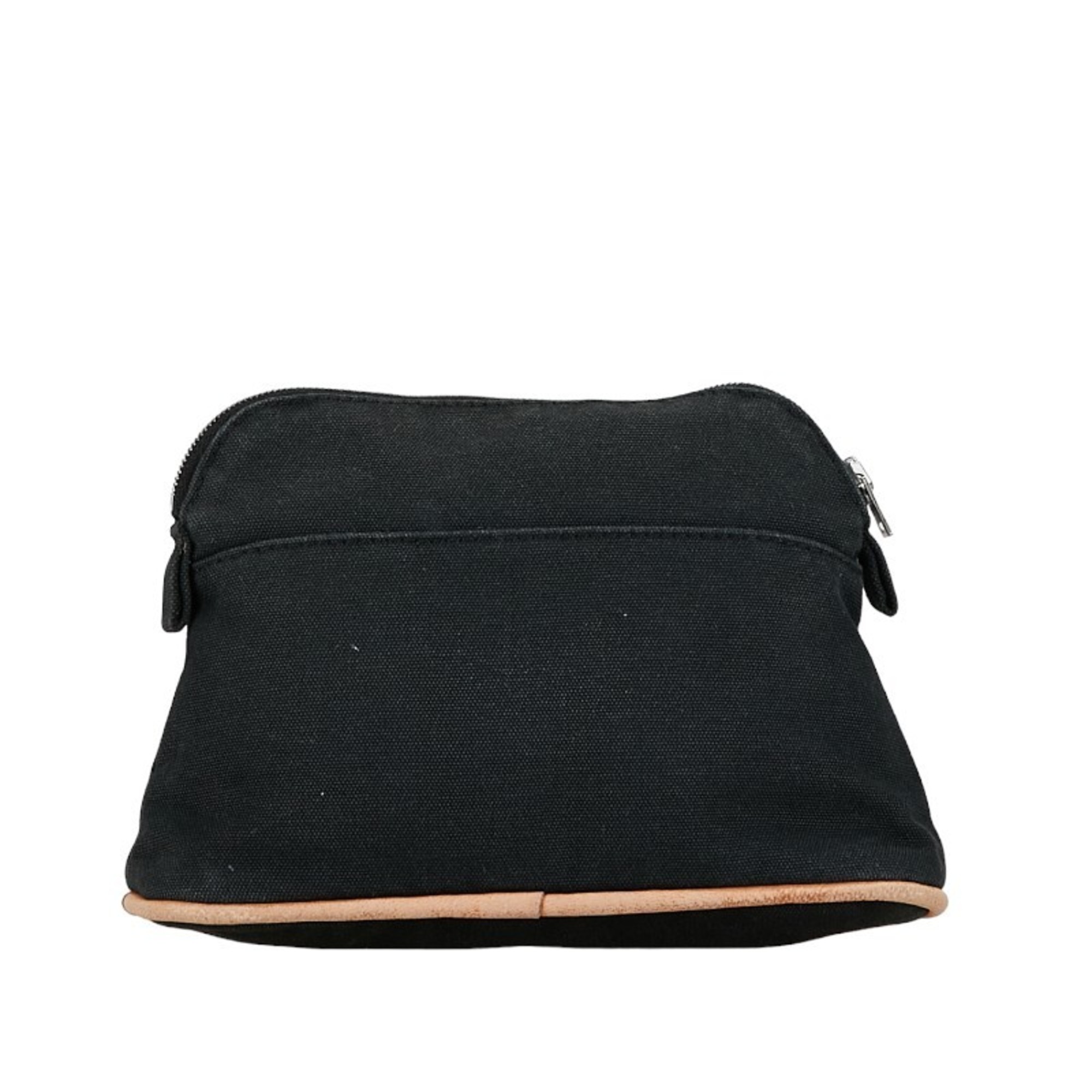 Hermes Bolide Pouch Black Canvas Leather Women's HERMES