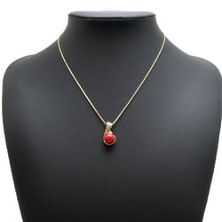 POLA K18 0.04ct Diamond Red Coral Ladies Necklace Yellow Gold