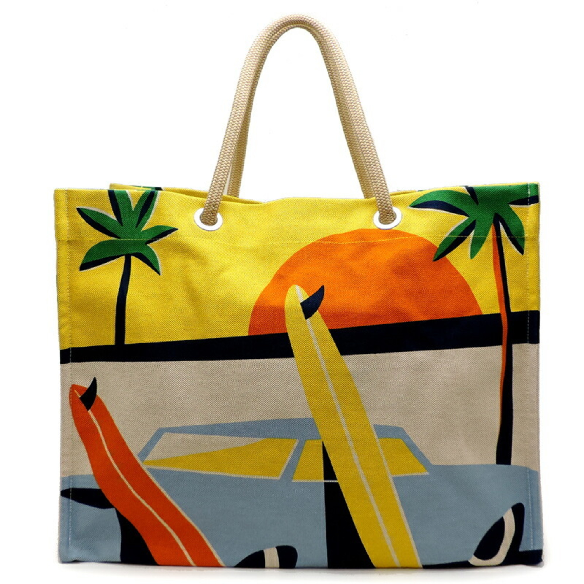 Hermes Beach Bag Apres La Vague Women's and Men's Tote Cotton Yellow