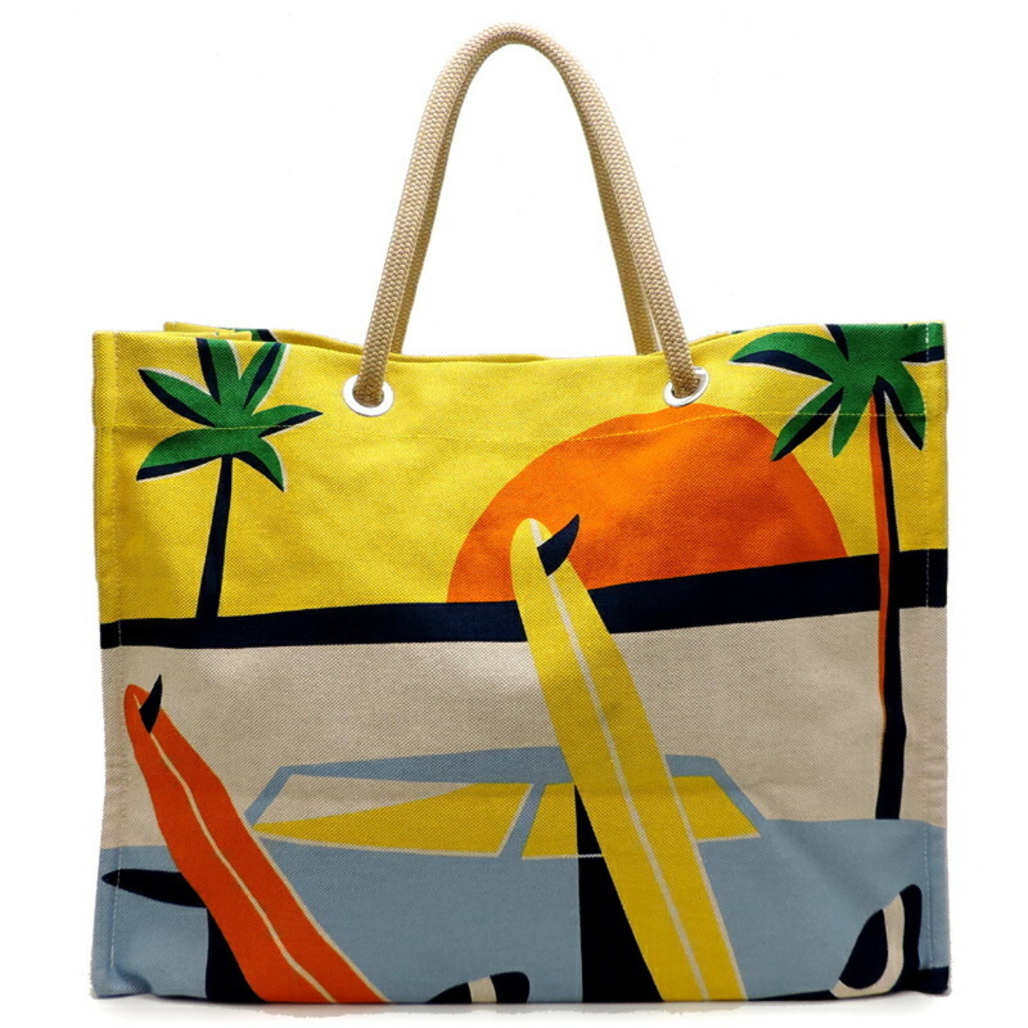 Hermes Beach Bag Apres La Vague Women's and Men's Tote Cotton Yellow