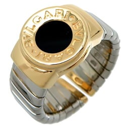 Bvlgari #M Tubogas Onyx Men's Ring 750 Yellow Gold Size 17.5