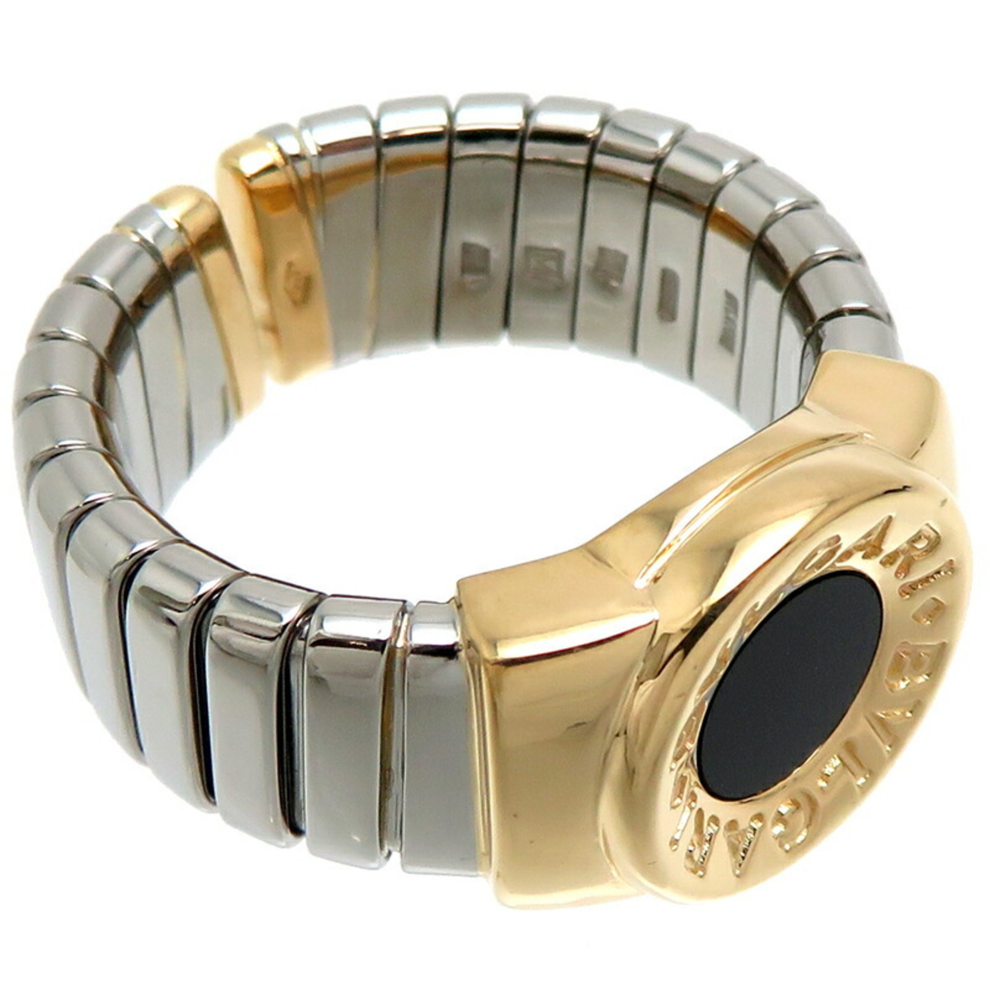 Bvlgari #M Tubogas Onyx Men's Ring 750 Yellow Gold Size 17.5