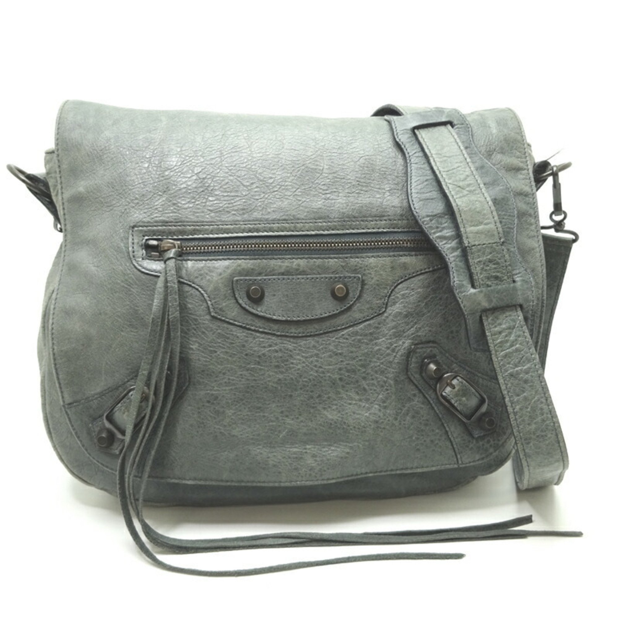 Balenciaga The Folk Women's Bag 246432 Leather Moss Green (Grey)