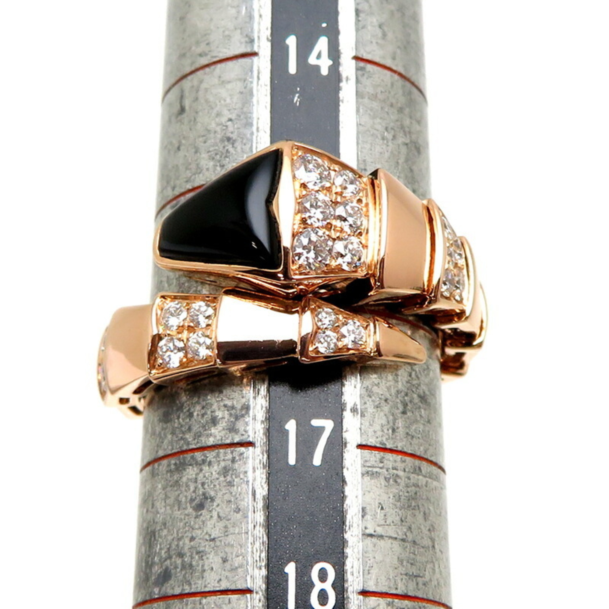 Bvlgari #51-53 approx. 0.91ct diamond onyx serpenti viper ladies ring 347720 750 pink gold