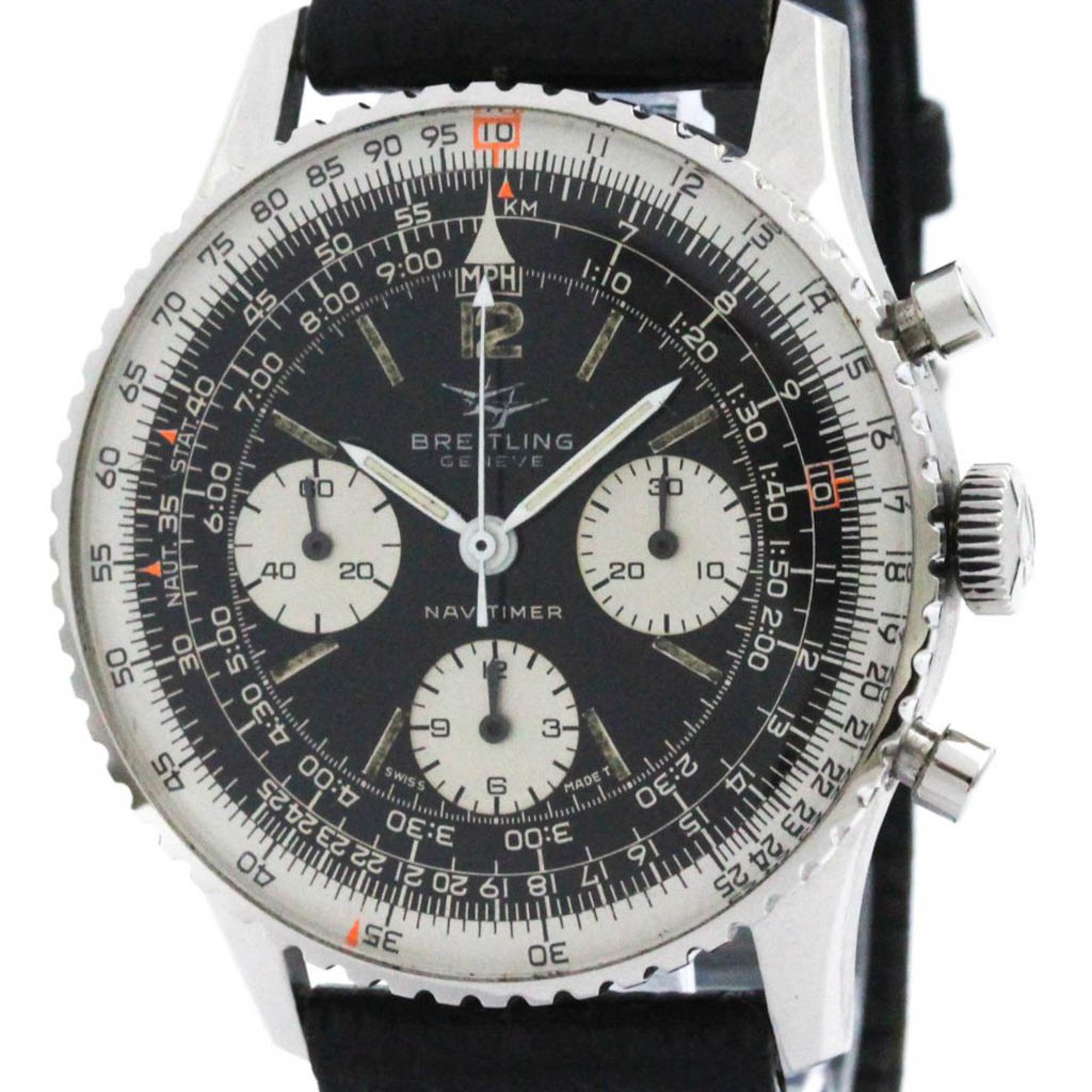 Vintage BREITLING Navitimer Steel Leather Hand-Winding Mens Watch 806 BF572230