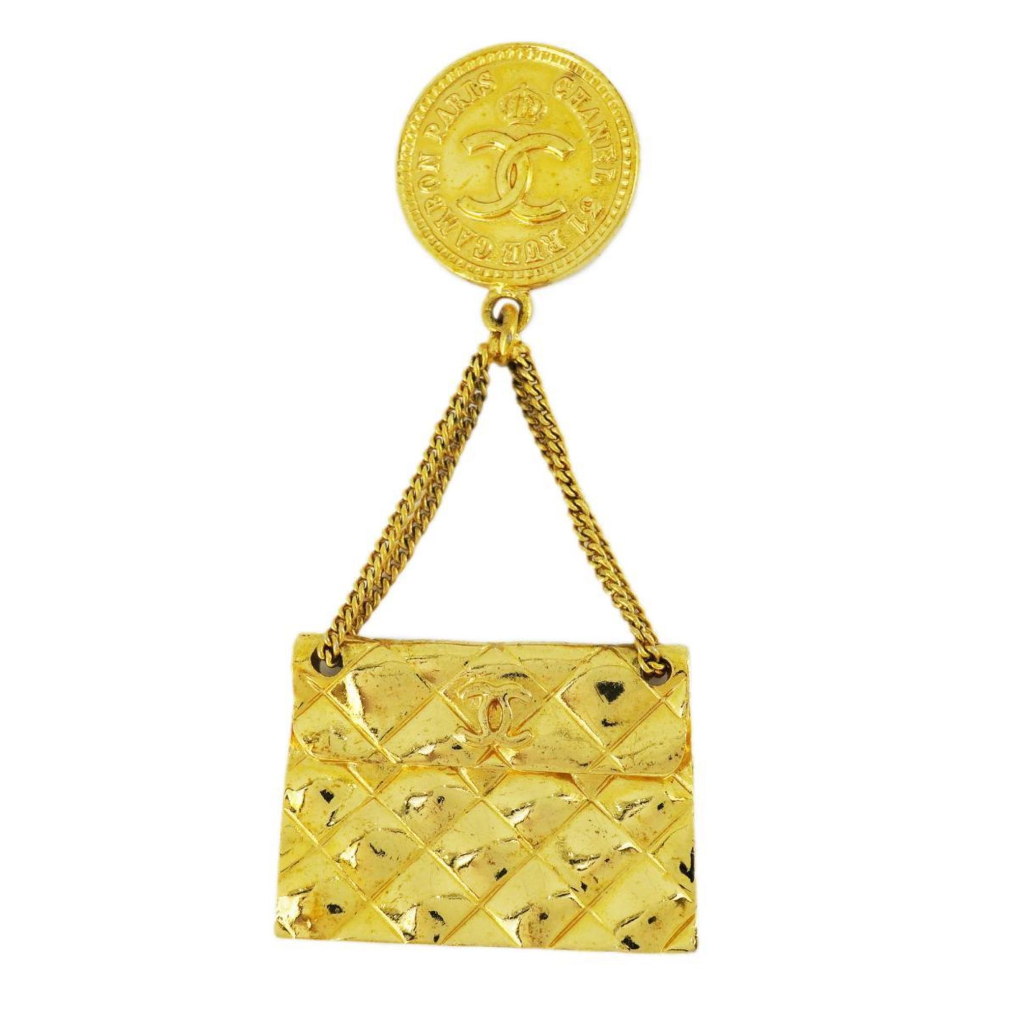 Chanel Brooch Coco Mark Matelasse GP Plated Gold 95A Women's