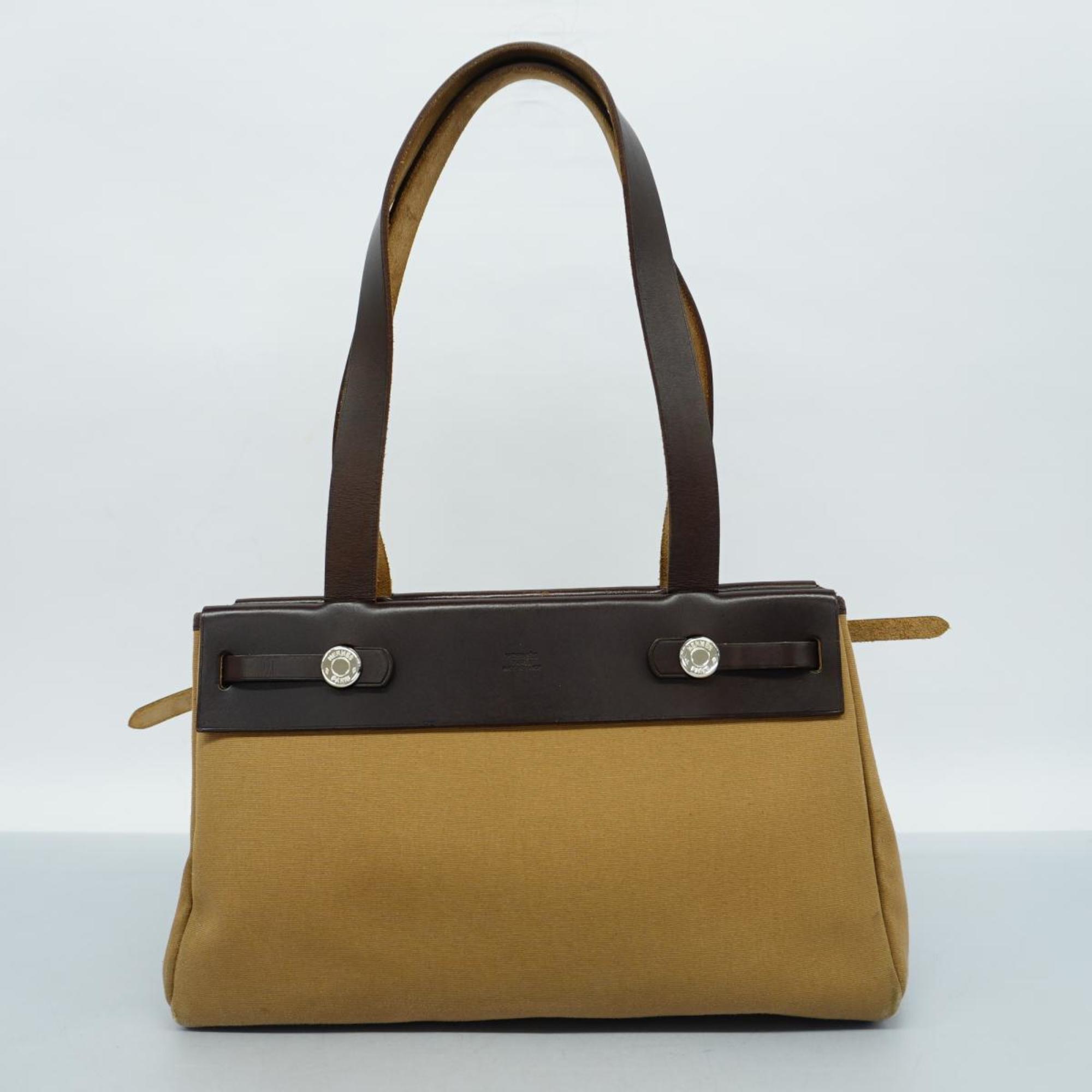 Hermes Tote Bag Airbag Cabas PM □I Stamp Toile Officier Brown Women's