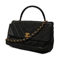 Chanel handbag V-stitch chain shoulder lambskin black ladies