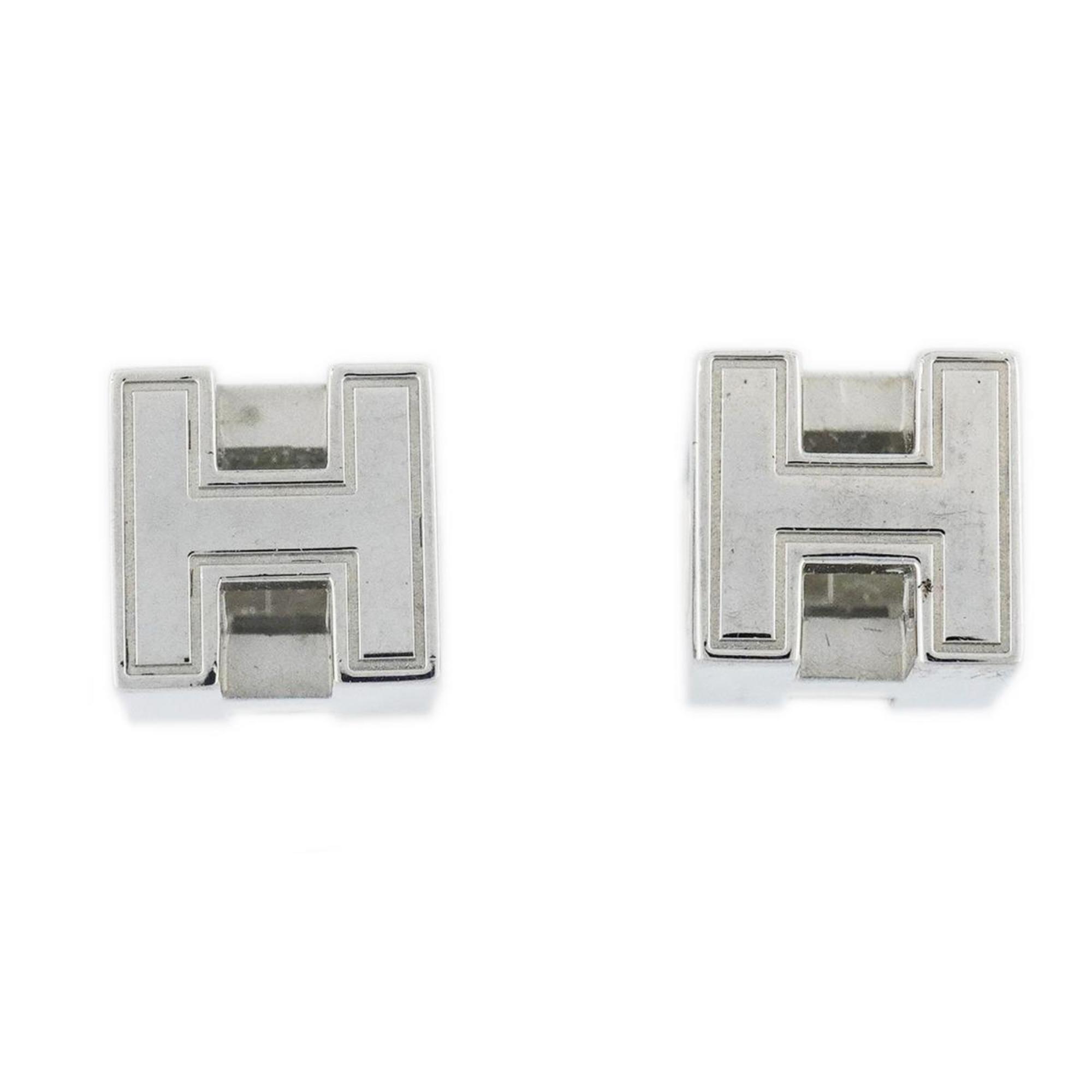 Hermes Earrings, Cage d'Ash, Metal, Silver, Women's