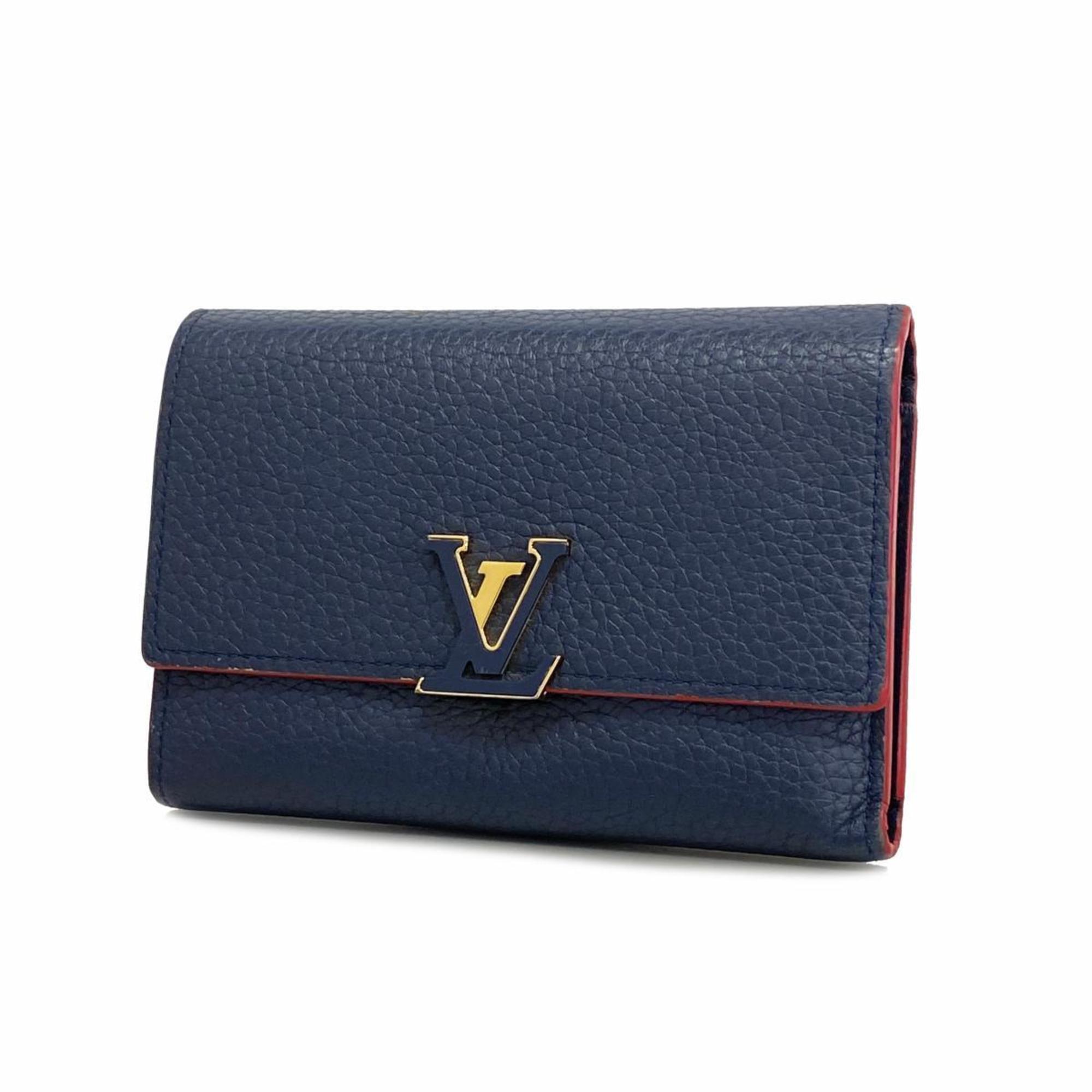 Louis Vuitton Tri-fold Wallet Portefeuille Capucines Compact M63741 Marine Rouge Ladies