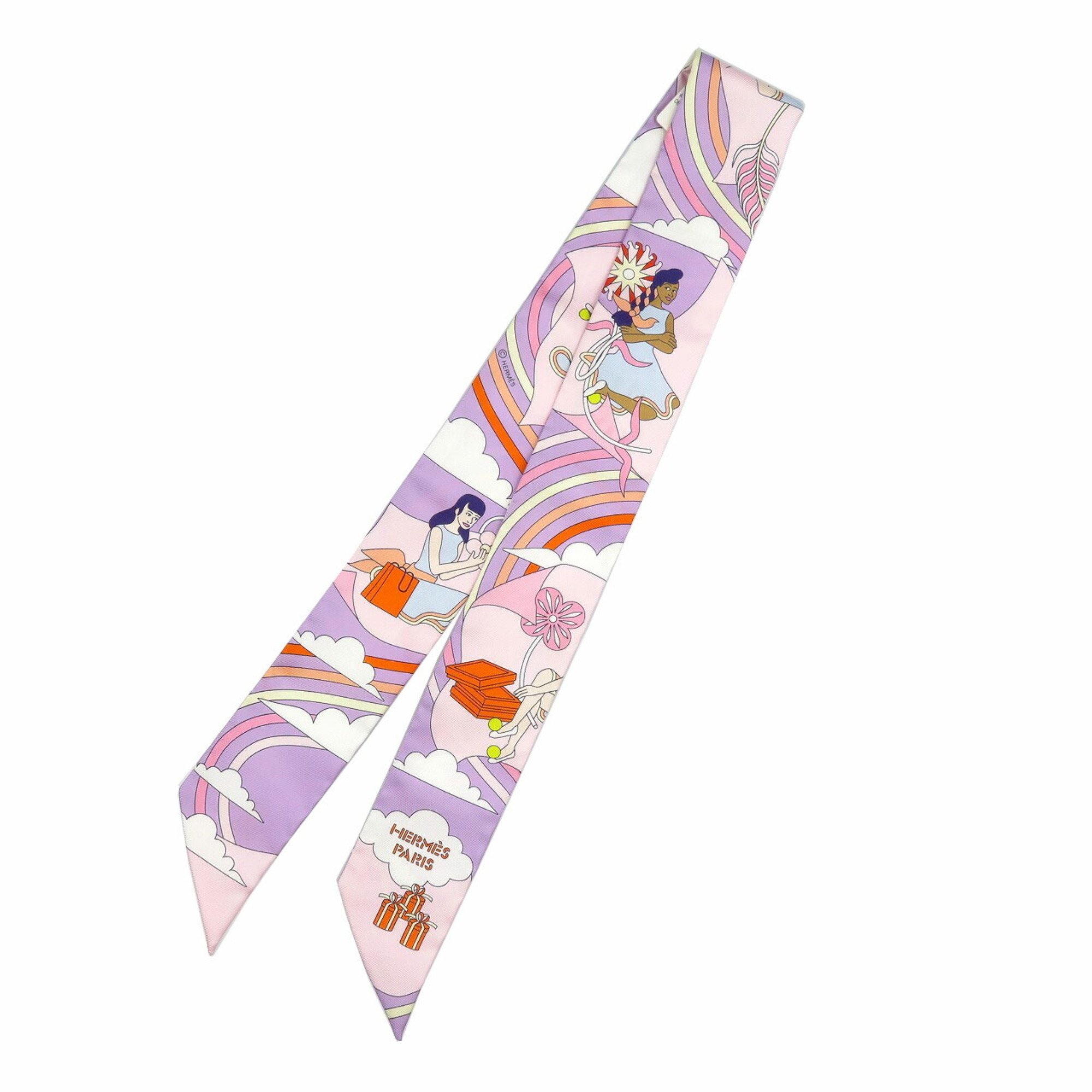 Hermes Twilly Flying Carre Carres Volants Silk Lilac Rose Pearl Orange Scarf Muffler 1018HERMES