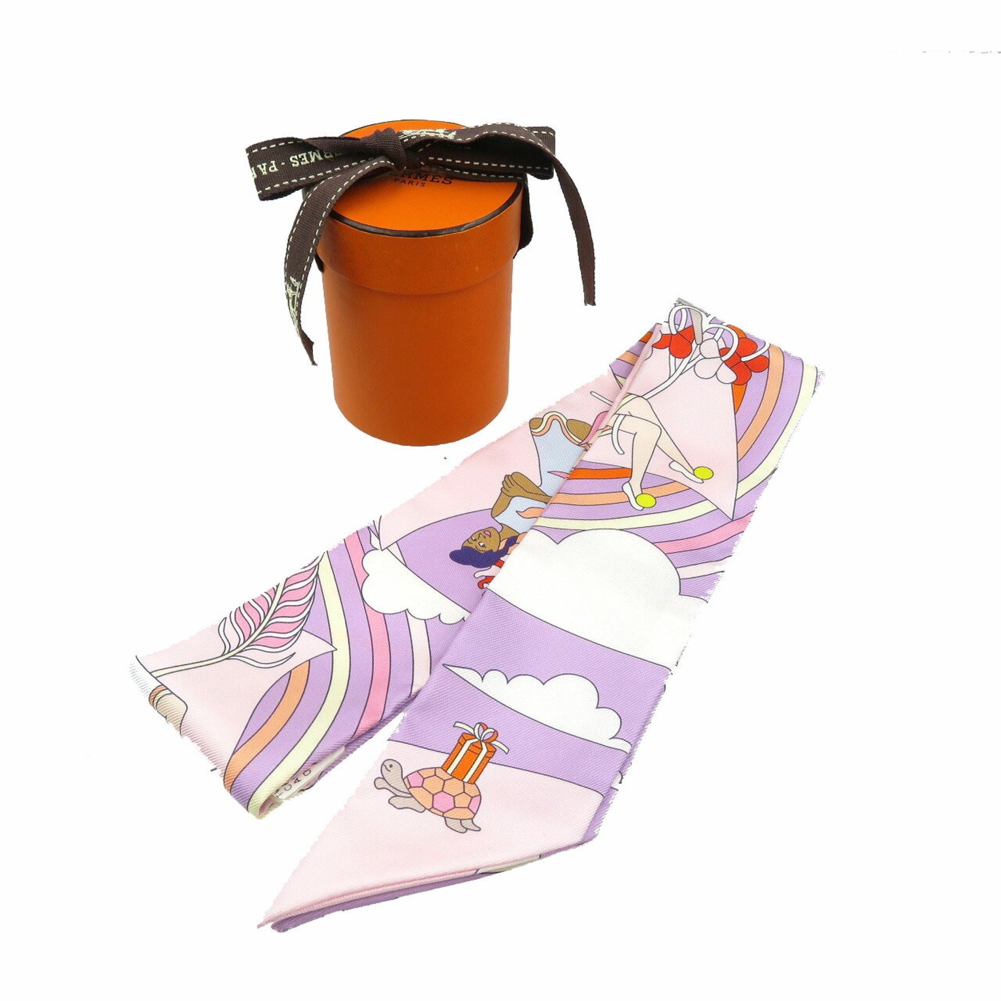 Hermes Twilly Flying Carre Carres Volants Silk Lilac Rose Pearl Orange Scarf Muffler 1018HERMES