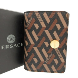 Versace Leather Brown Black Compact Wallet Tri-fold 0839VERSACE