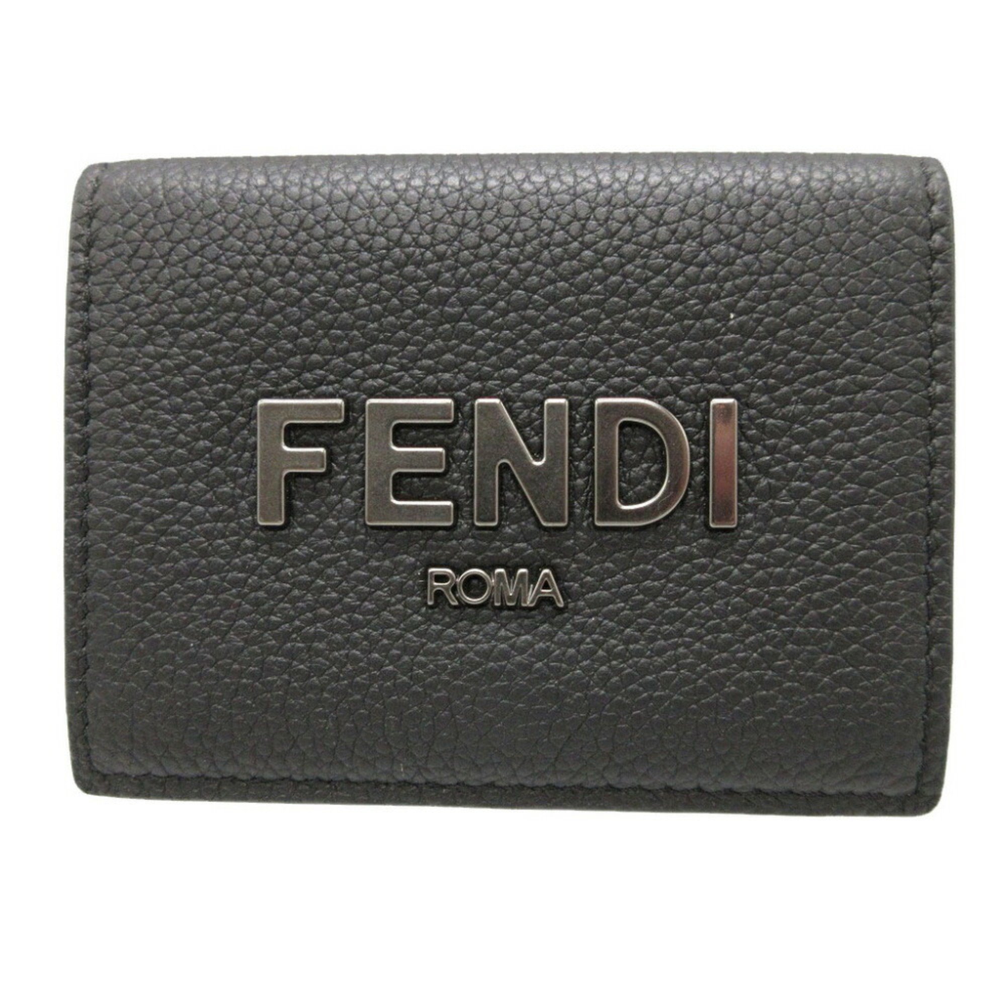 Fendi 7M0280 Signature Leather Black Compact Wallet Tri-fold 1266-8FENDI