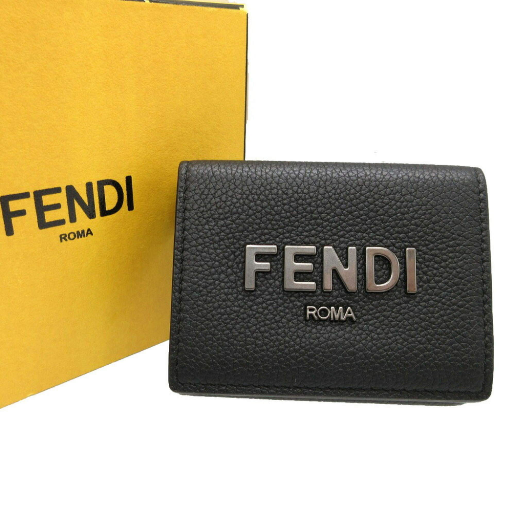 Fendi 7M0280 Signature Leather Black Compact Wallet Tri-fold 1266-8FENDI