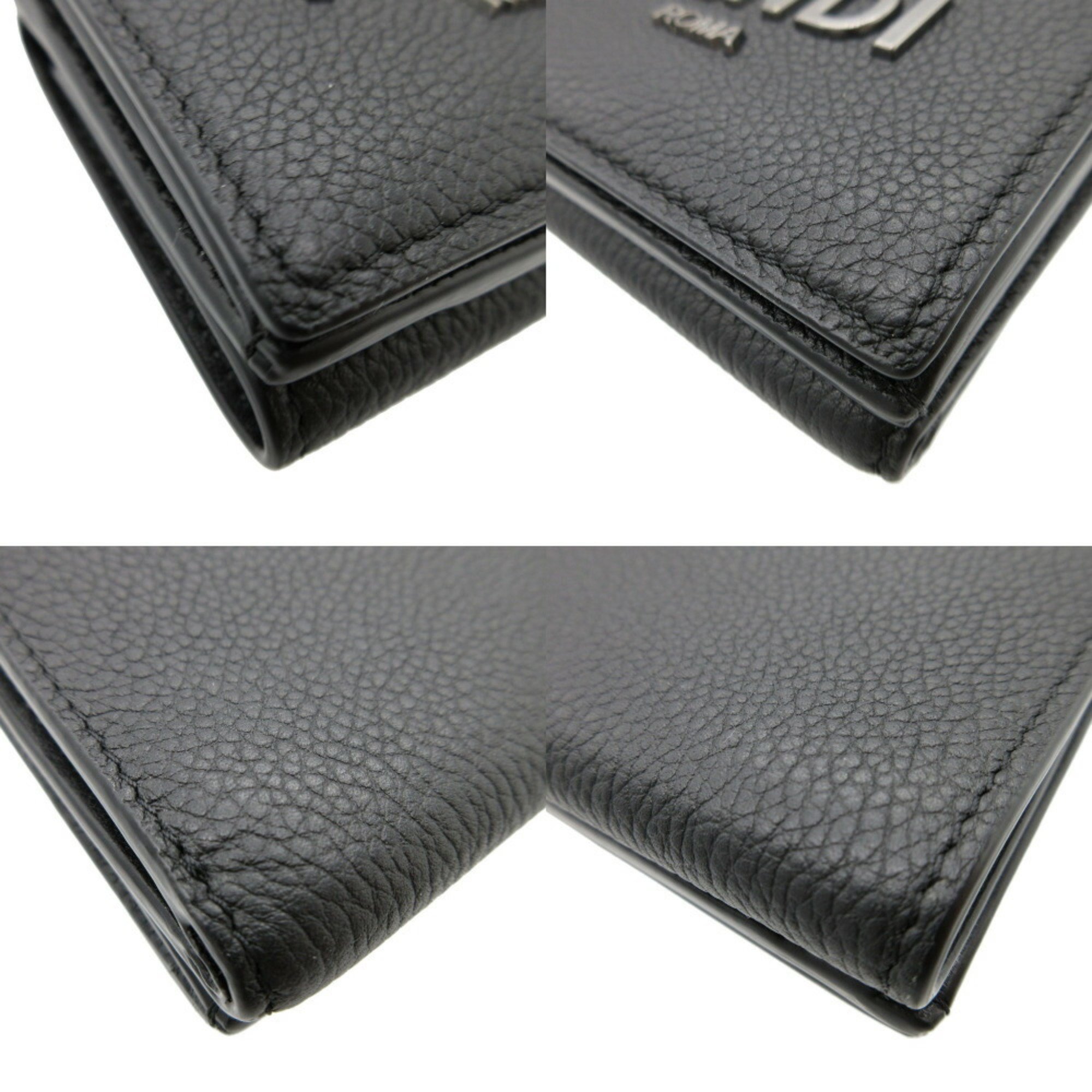 Fendi 7M0280 Signature Leather Black Compact Wallet Tri-fold 1266-8FENDI