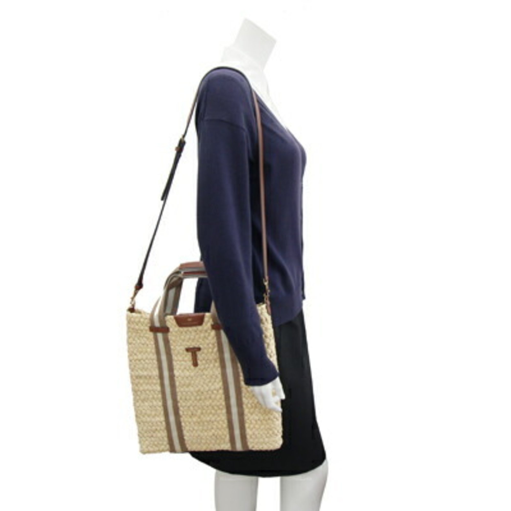 Anya Hindmarch Handbag Wilton Tote Basket Small 5050925156479 Natural Brown Raffia Leather Shoulder Bag Stripe Women's ANYA HINDMARCH