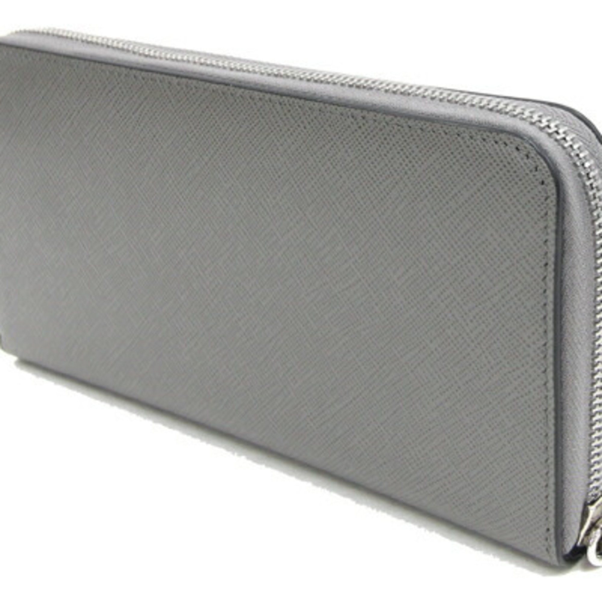 Prada Round Long Wallet 2ML032 Grey Leather Triangle Men's Women's PRADA