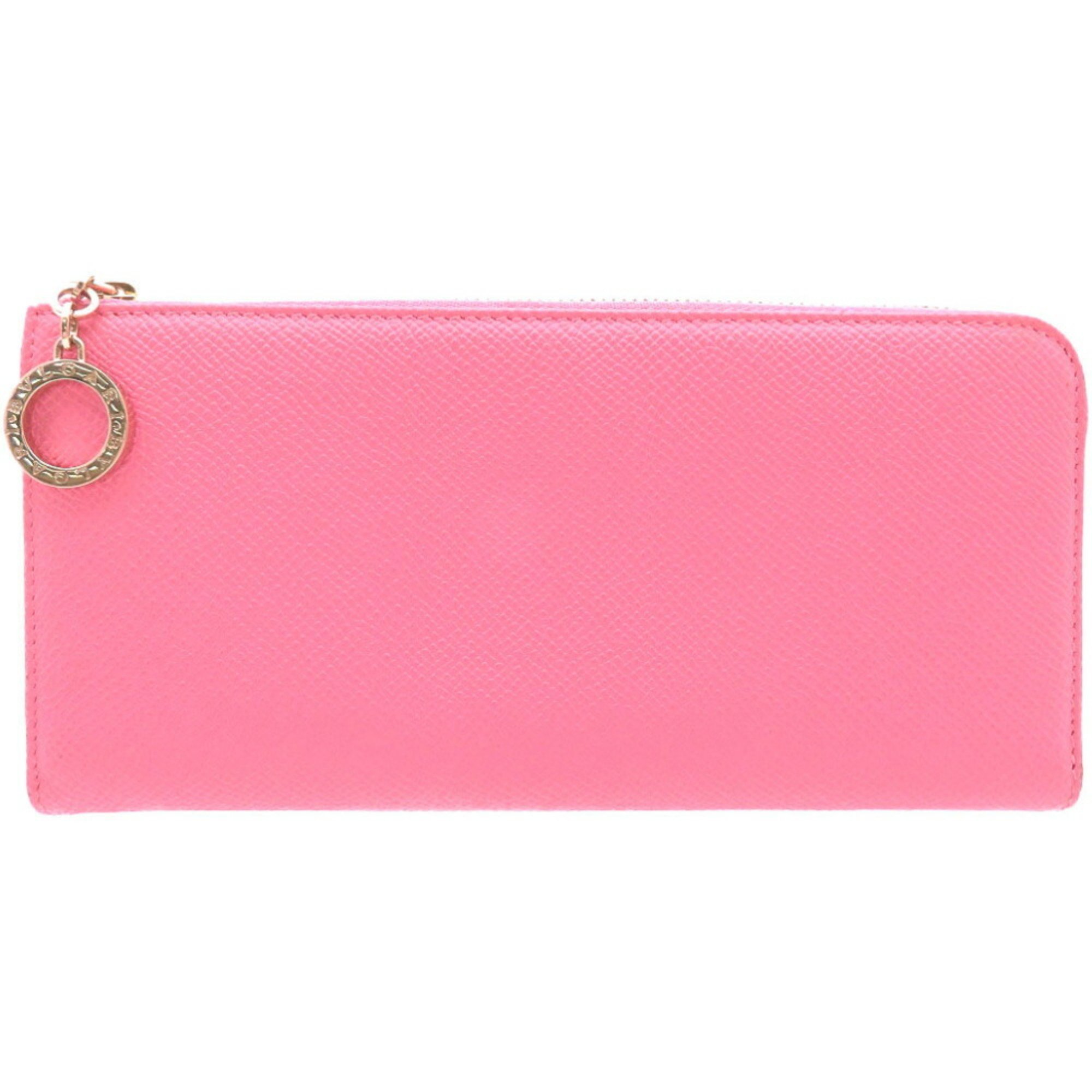 BVLGARI Leather Pink L-Shaped Long Wallet 1097BVLGARI