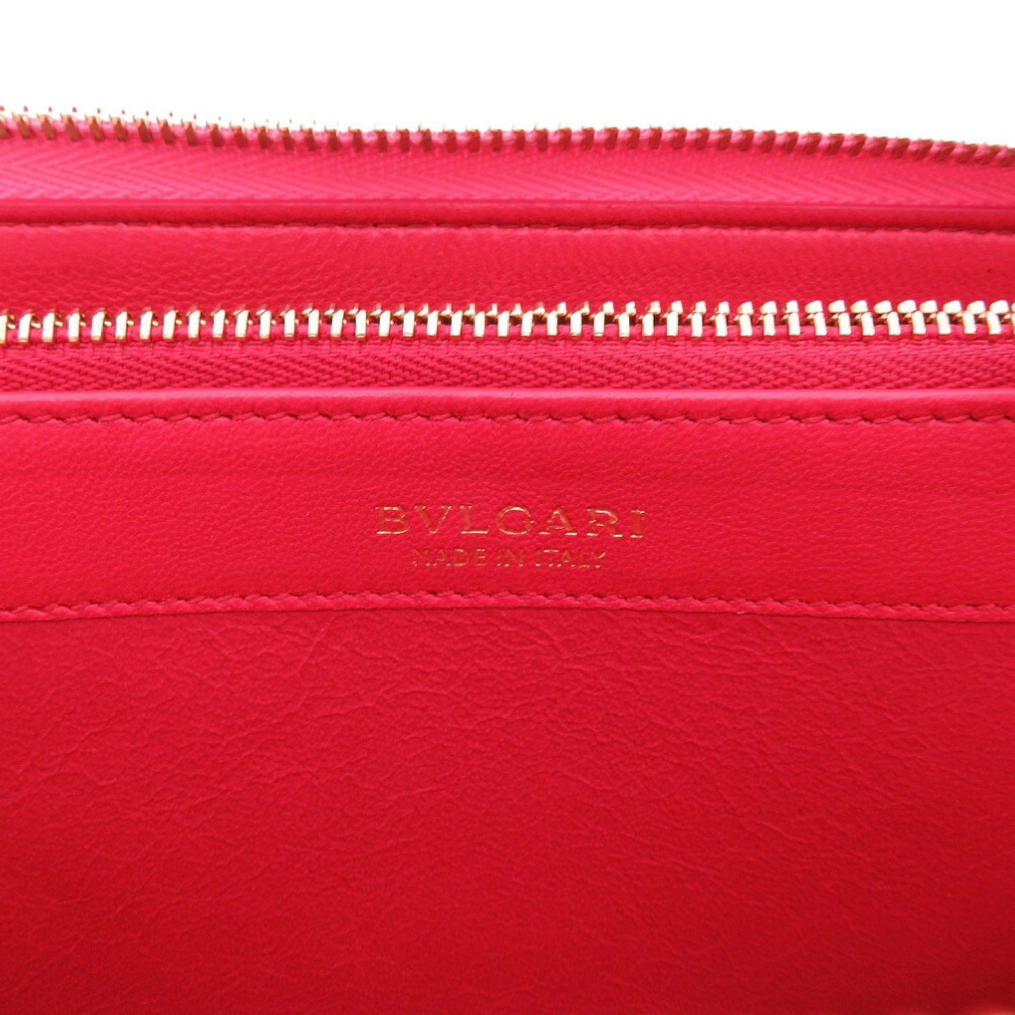 BVLGARI Leather Pink L-Shaped Long Wallet 1097BVLGARI