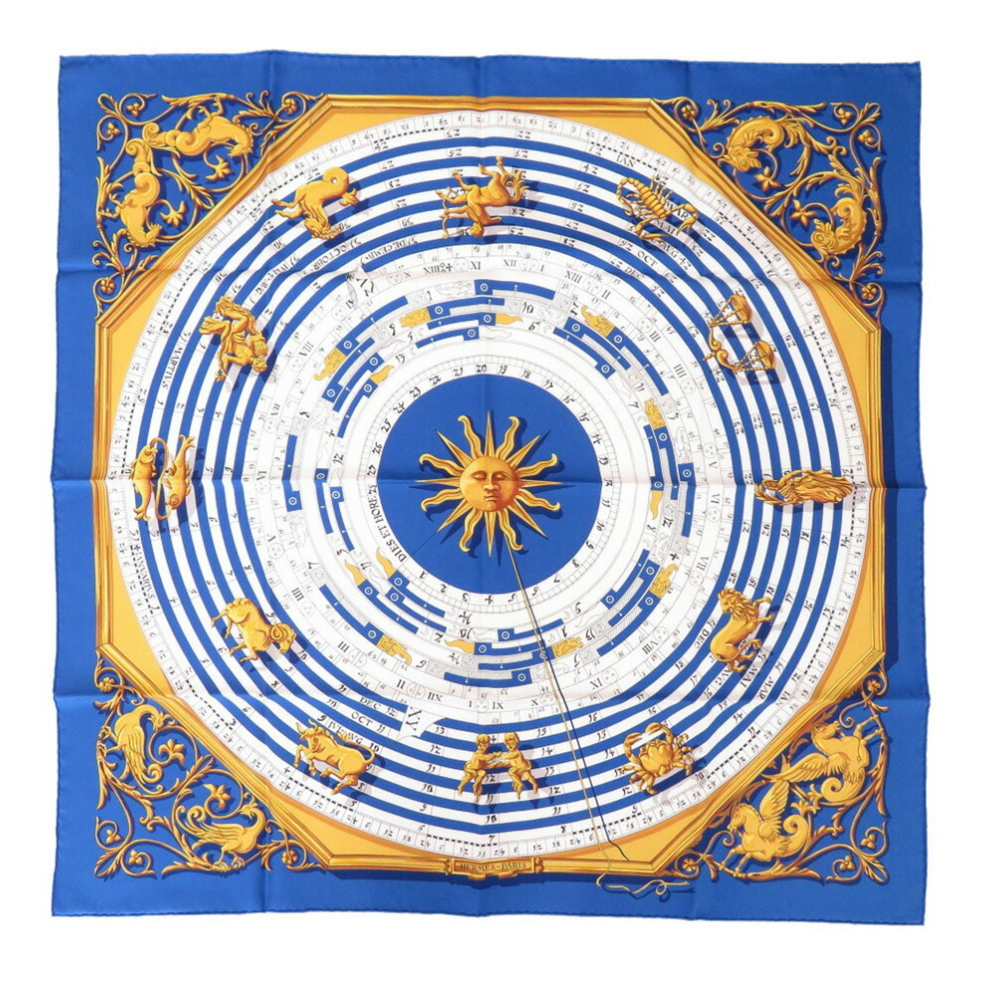 Hermes Carre 90 Astrology ASTROLOGIE Silk Blue Cobalt Vieille All Scarf Muffler 0225HERMES