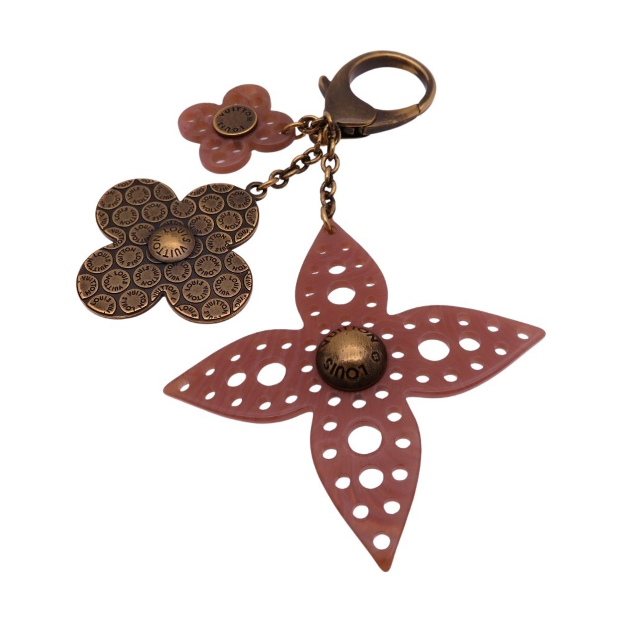 Louis Vuitton Bijoux Sac Glam Flower Key Charm Ring Rose Brass Pink Brown LV 0851LOUIS VUITTON