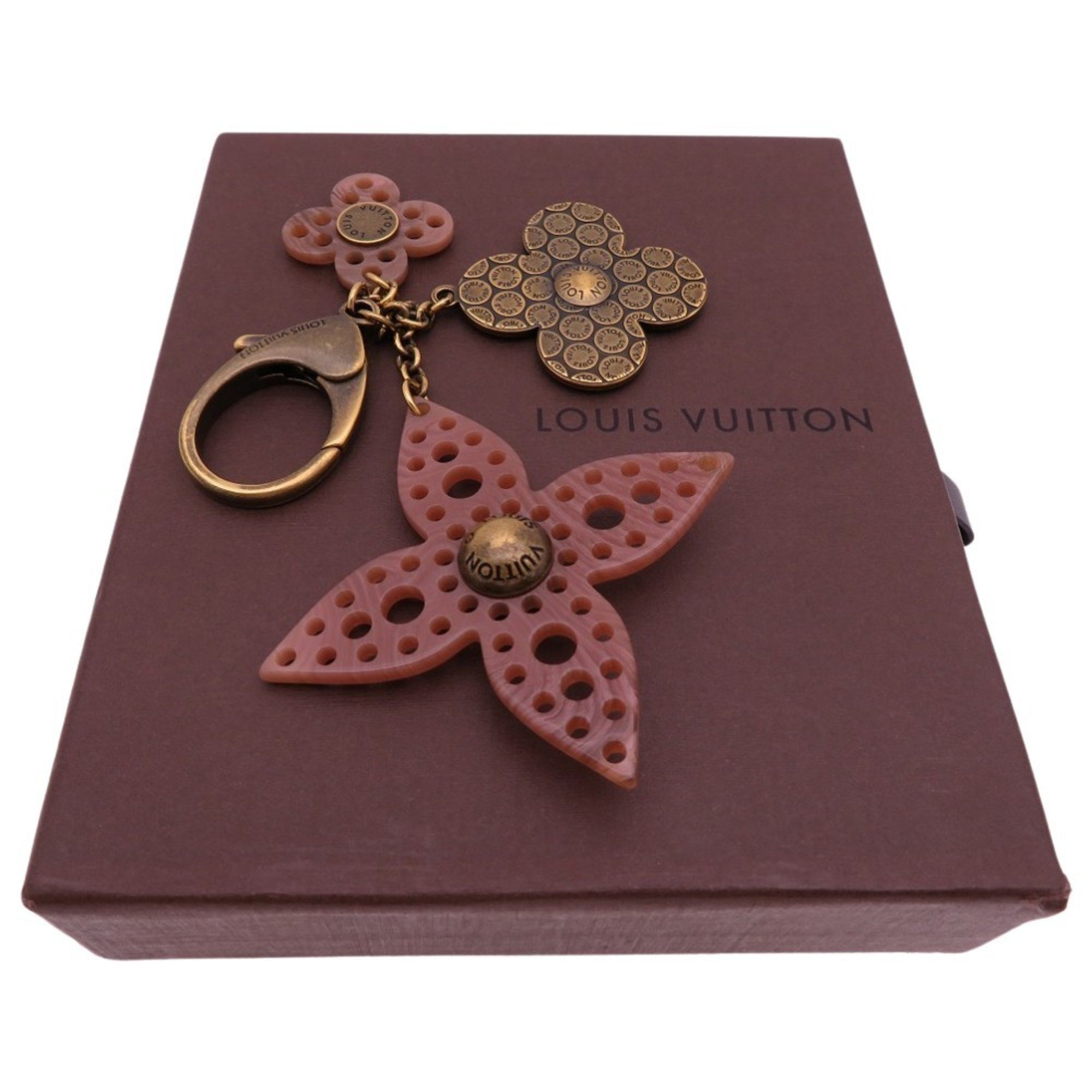 Louis Vuitton Bijoux Sac Glam Flower Key Charm Ring Rose Brass Pink Brown LV 0851LOUIS VUITTON