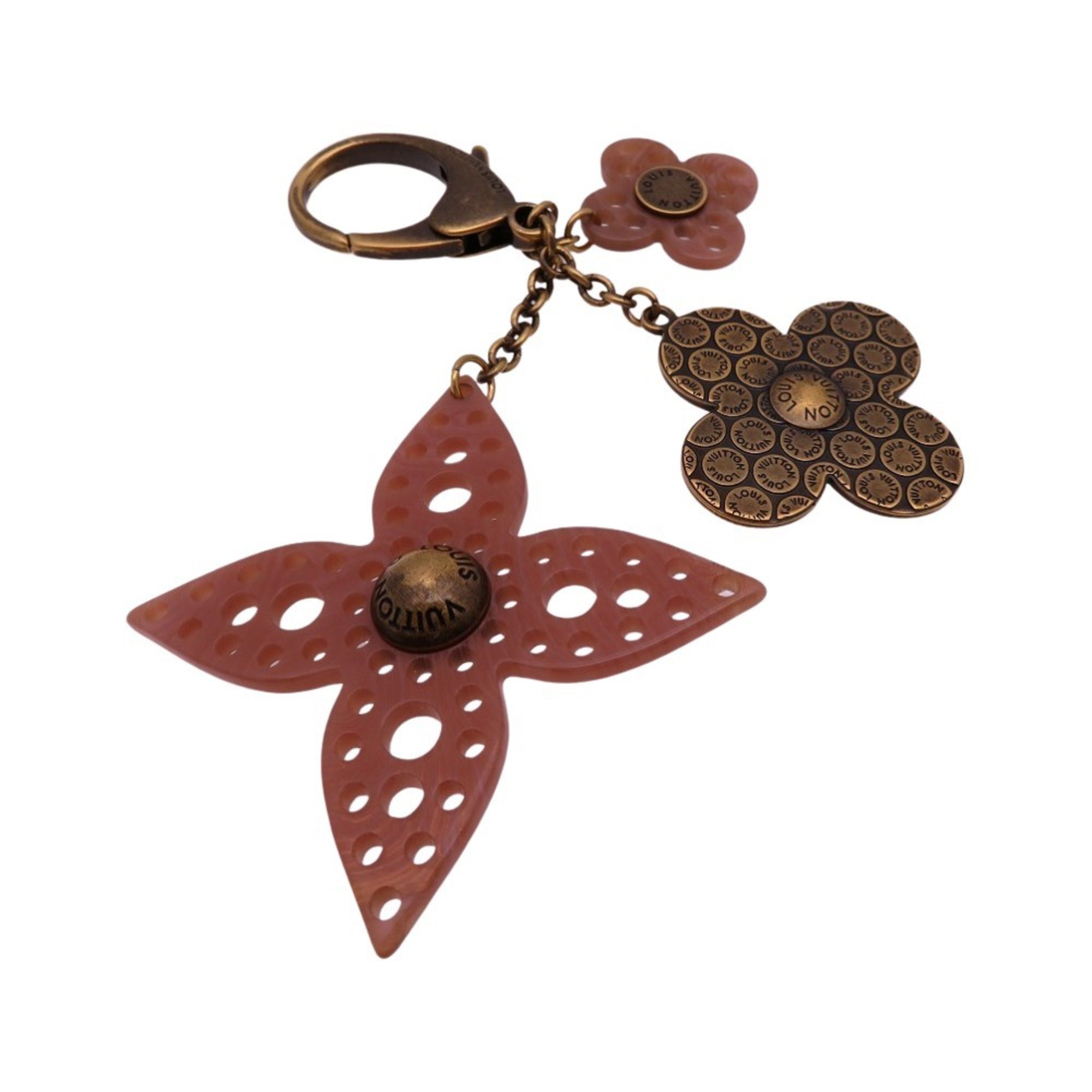 Louis Vuitton Bijoux Sac Glam Flower Key Charm Ring Rose Brass Pink Brown LV 0851LOUIS VUITTON