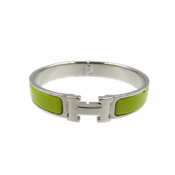 Hermes Click-Clack Metal Enamel Green Silver Bangle 0962HERMES