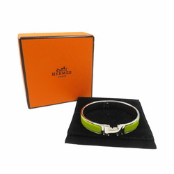 Hermes Click-Clack Metal Enamel Green Silver Bangle 0962HERMES