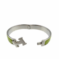 Hermes Click-Clack Metal Enamel Green Silver Bangle 0962HERMES