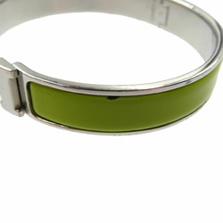 Hermes Click-Clack Metal Enamel Green Silver Bangle 0962HERMES