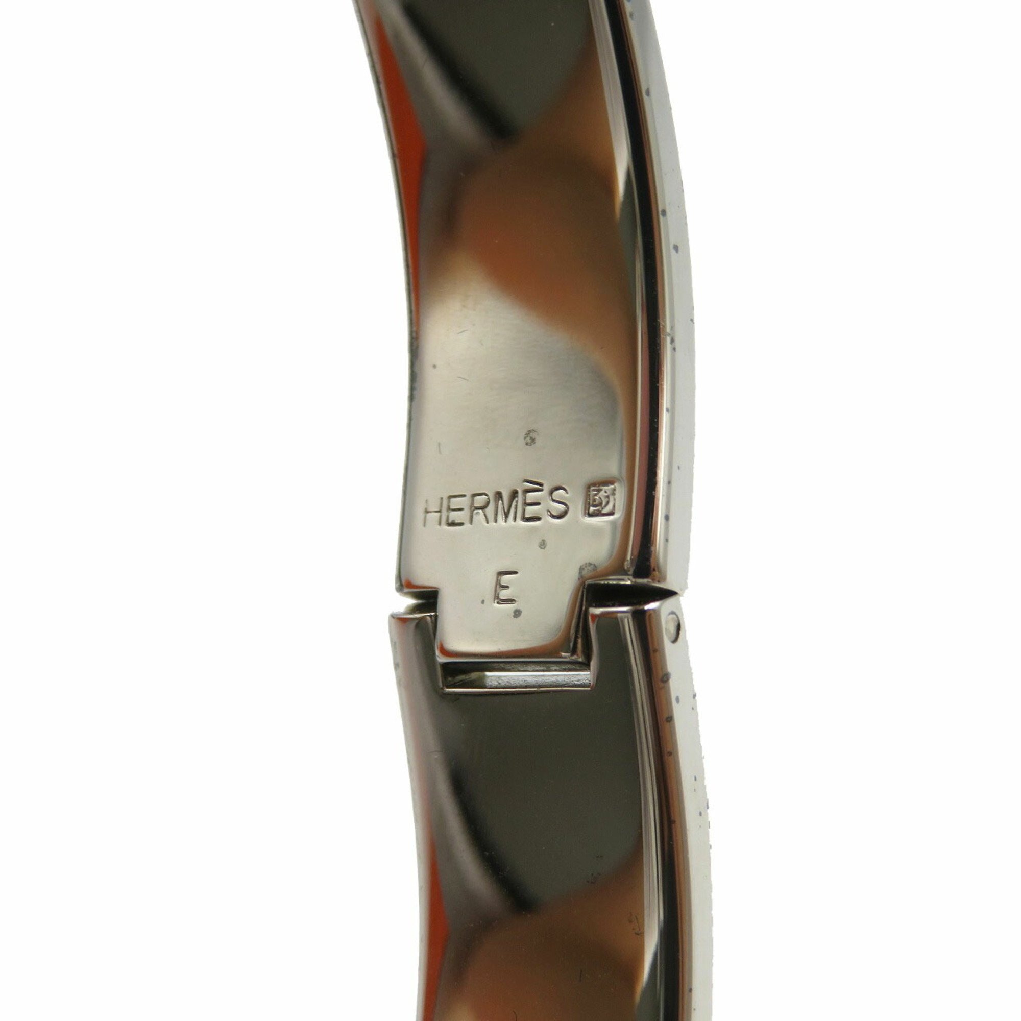 Hermes Click-Clack Metal Enamel Green Silver Bangle 0962HERMES