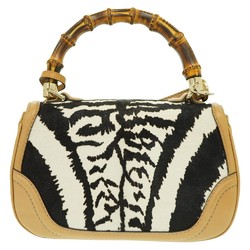 Gucci New Bamboo Pony/Leather Shoulder Handbag Zebra Pattern 254884 with Strap 0857GUCCI