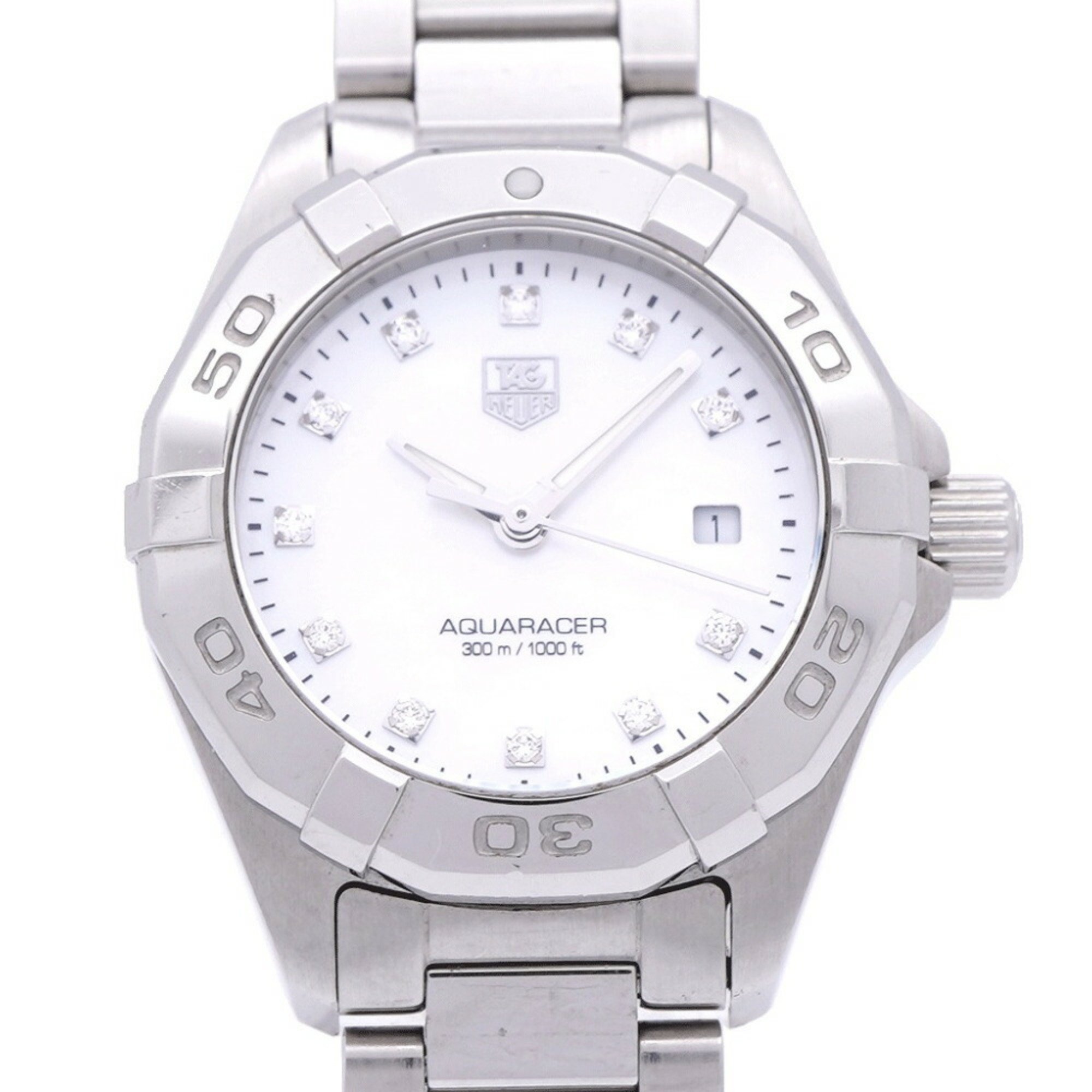 TAG Heuer Aquaracer 11P Diamond WAY1413 Quartz Watch SS/Diamond White Shell 1073TAG HEUER Ladies