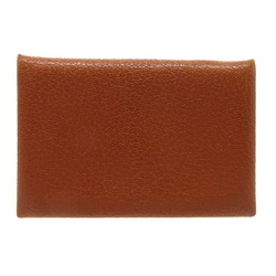 Hermes Calvi Chevre Brown Y Stamp () Card Case 1216 HERMES