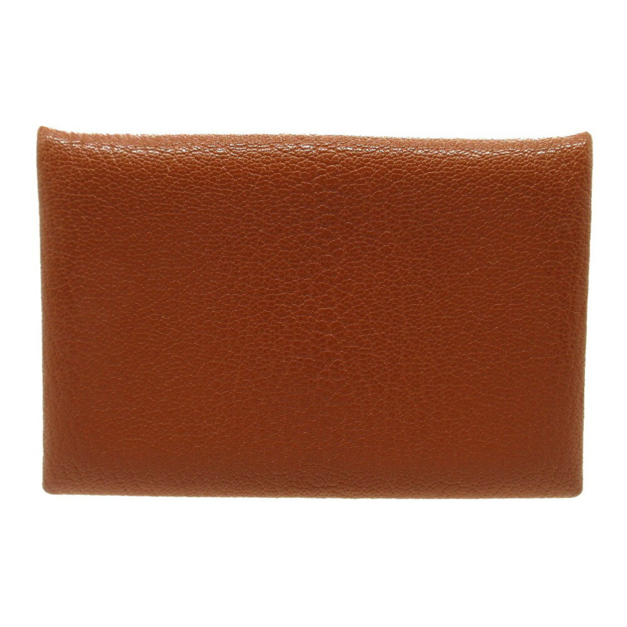 Hermes Calvi Chevre Brown Y Stamp () Card Case 1216 HERMES