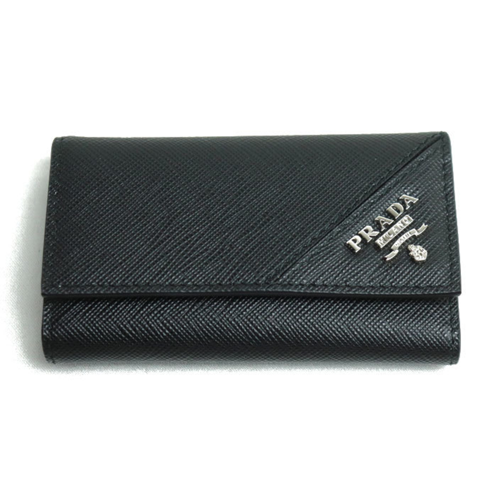 PRADA Prada Saffiano Metal Key Case Black 2PG222 IC Chip Men's