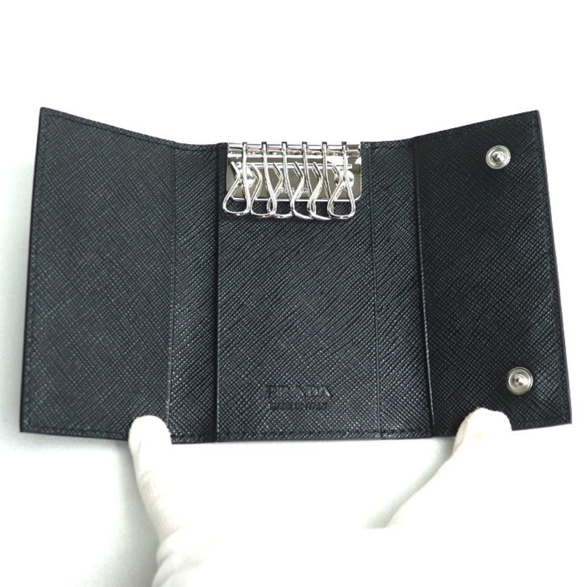 PRADA Prada Saffiano Metal Key Case Black 2PG222 IC Chip Men's