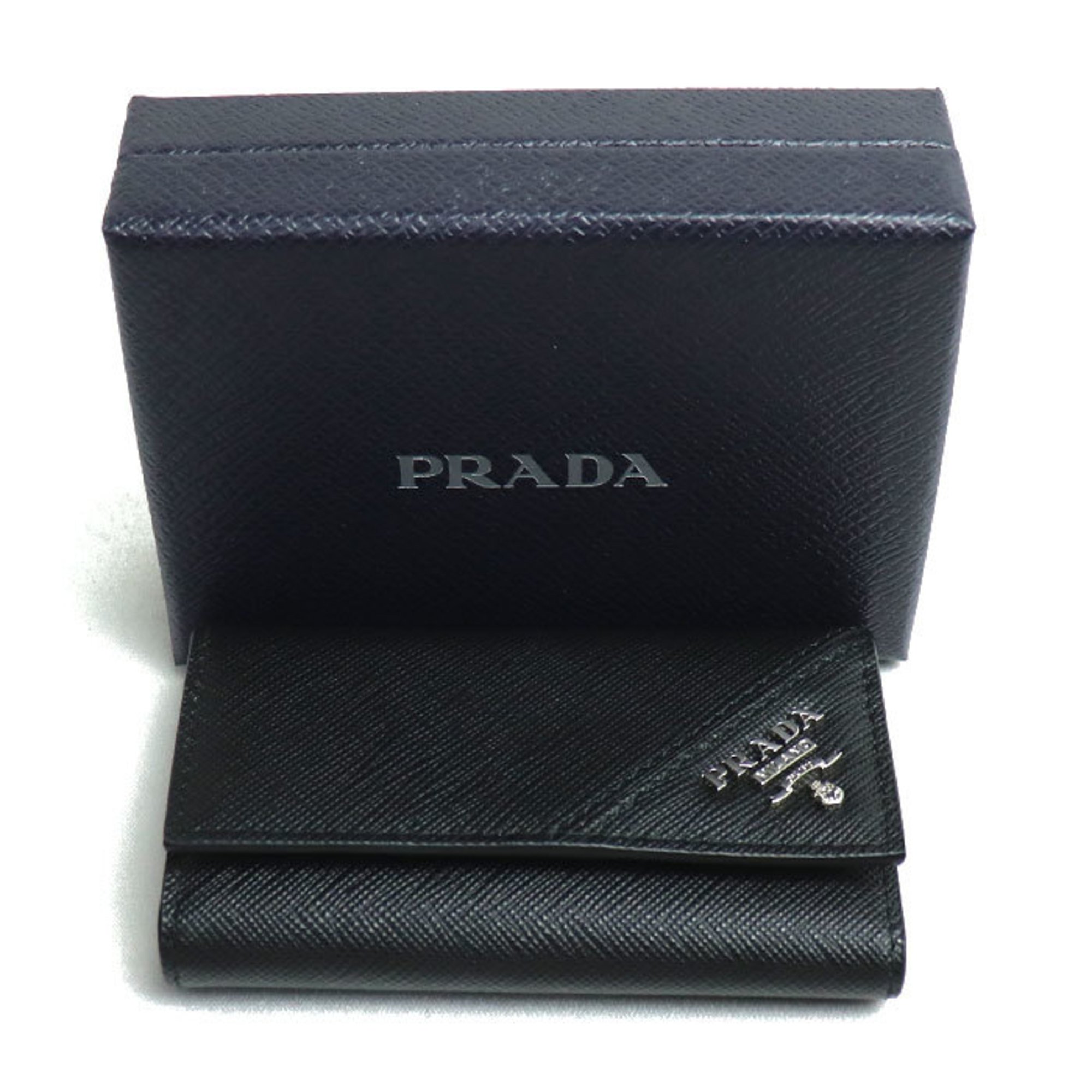 PRADA Prada Saffiano Metal Key Case Black 2PG222 IC Chip Men's